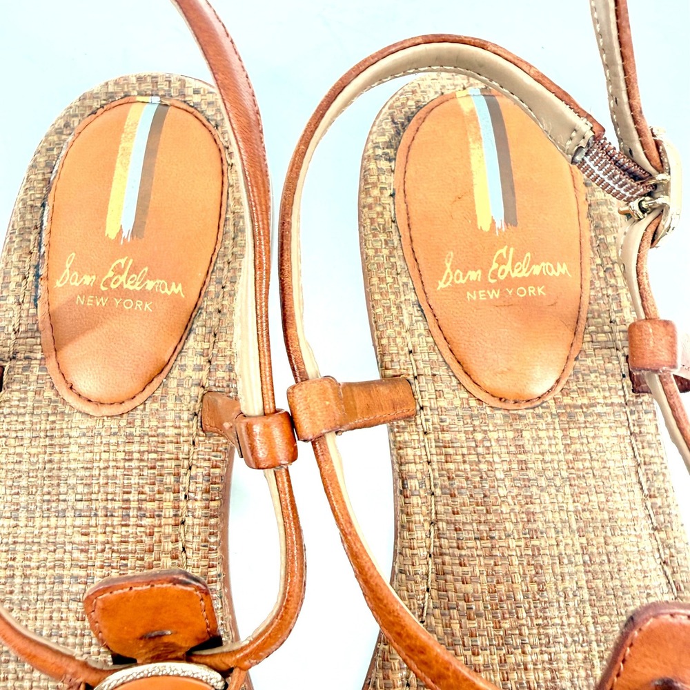 Sam Edelman Gigi Signet Sandals Women 8.5 Brown Leather T-Strap Flat Boho Summer - Picture 9 of 12